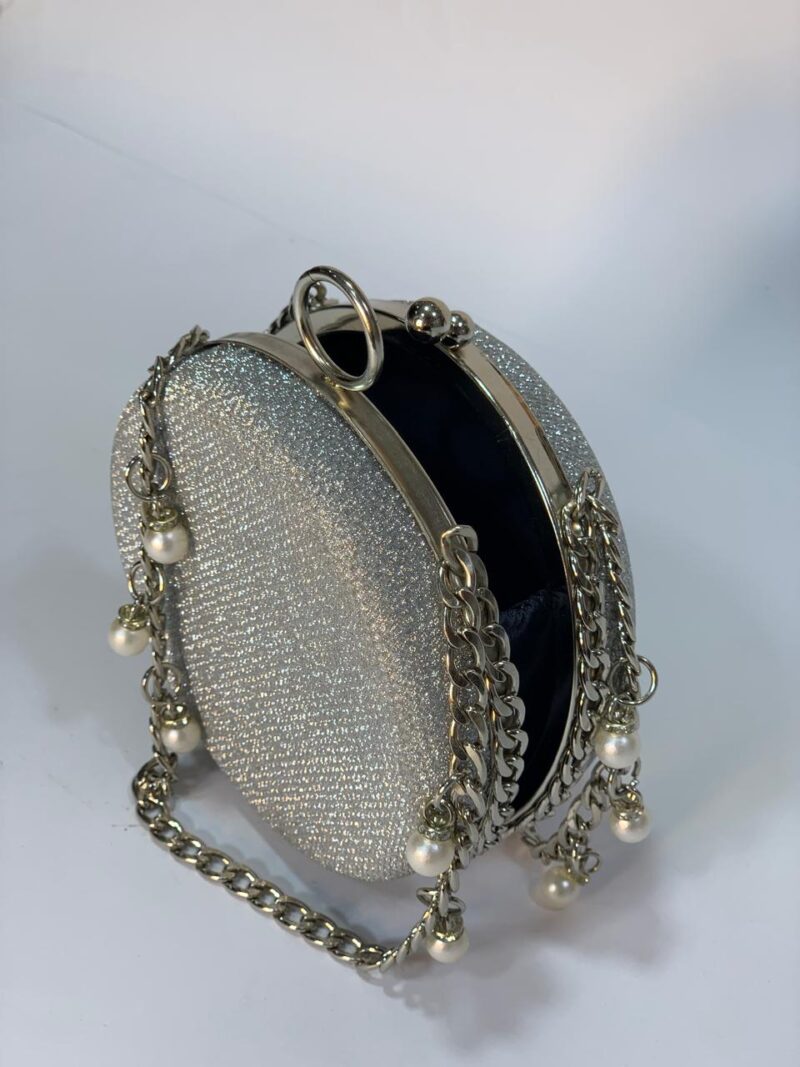 Silver Round Chain Clutch - Image 3