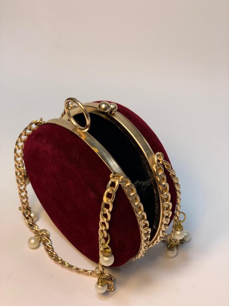 Deep Red Round Chain Clutch - Image 3