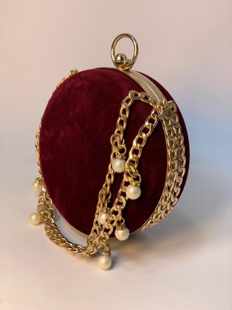 Deep Red Round Chain Clutch - Image 2