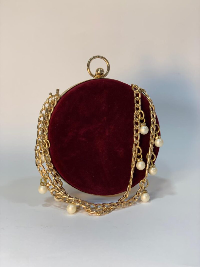 Deep Red Round Chain Clutch