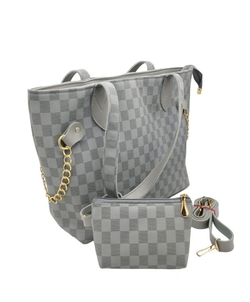 Grey Check Print Tote