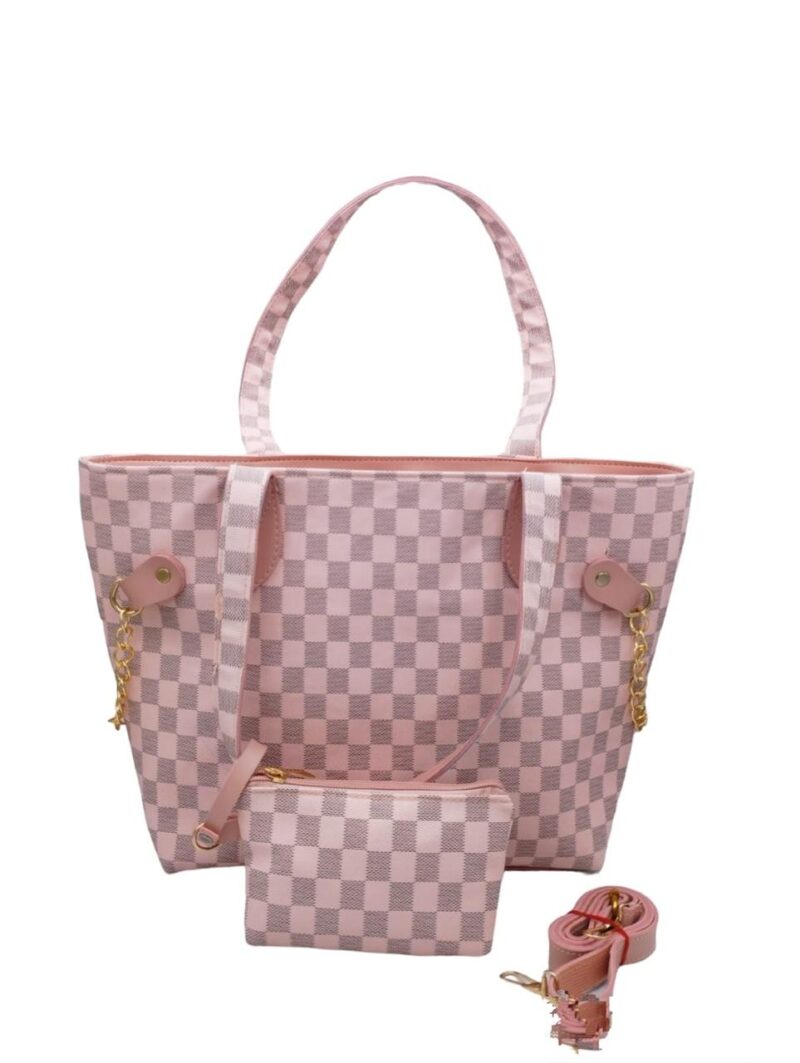 Pink Check Print Tote