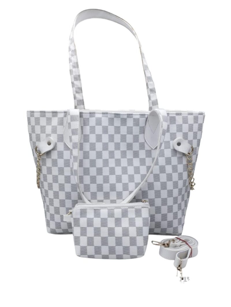 White Check Print Tote